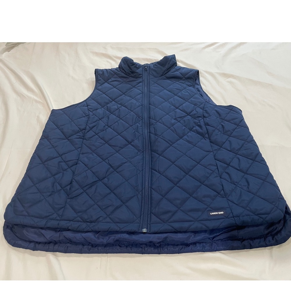 Lands End Mens Navy Blue Diamond Quilted Full Zip Insulated Vest RN 62830